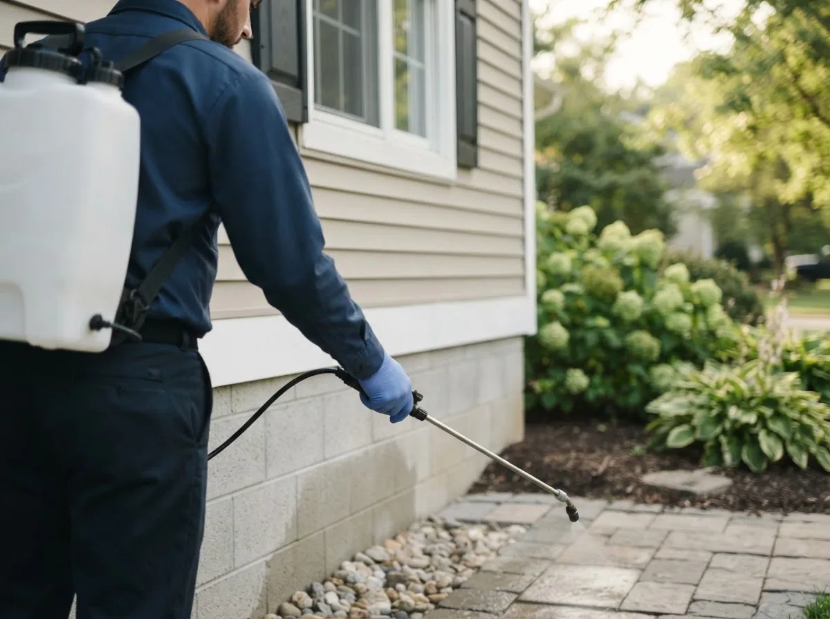 Pest control technician inspecting a home in Faison, NC